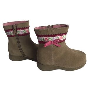Baby Smart Girls Boots Size 2 Tan/Pink Floral Bow